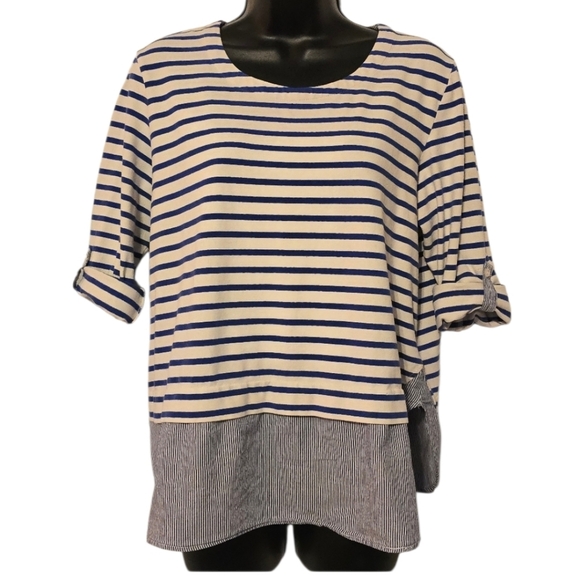 Anthropologie Tops - Anthropologie Lili's Closet Blue and White Striped Nautucal Blouse Size M Coast